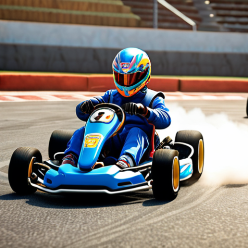 Home 20 **A vibrant KartRider scene showcasing a player drifting skillfully around a corner in a customized kart. Highlight engine and handling parts. The background should feature a challenging map with a visible shortcut.**