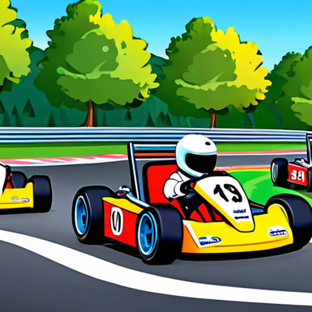 **

"A group of cartoon racers in karts, strategically exchanging items during a race on a colorful track with cartoon trees and whimsical obstacles. Emphasis on teamwork and communication. Fully clothed in racing suits, helmets. Safe for work, appropriate content, family-friendly, perfect anatomy, correct proportions, natural pose, well-formed hands, proper finger count, natural body proportions, professional illustration, high quality."

**
