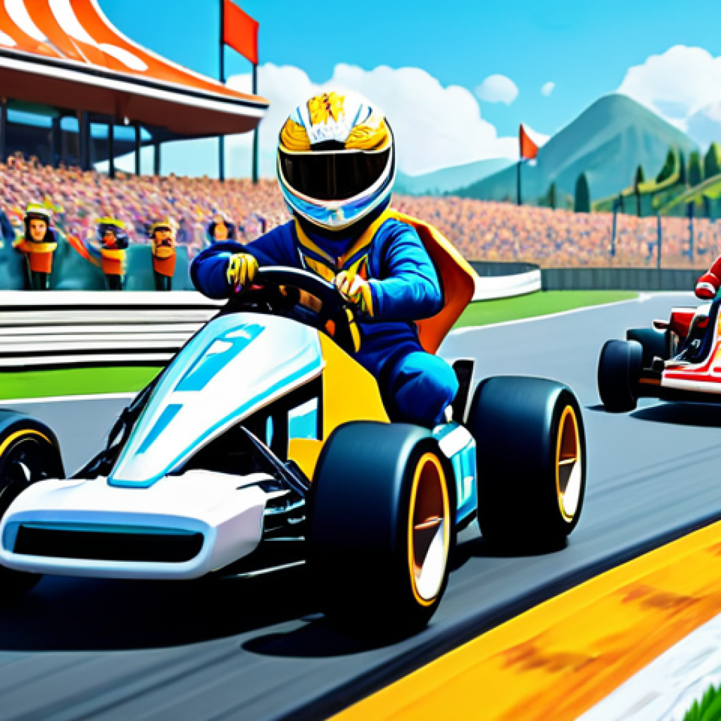 Kartrider Fan Art Showcase**
"A vibrant Kartrider fan art piece depicting beloved characters racing on a whimsical track, rendered in a digital art style with elements of AI-assisted design, showcasing perfect anatomy, correct proportions, and well-formed hands. The characters are fully clothed in appropriate racing attire, set against a backdrop of a cheering crowd. Safe for work, appropriate content, professional quality, family-friendly, and modest presentation."
**