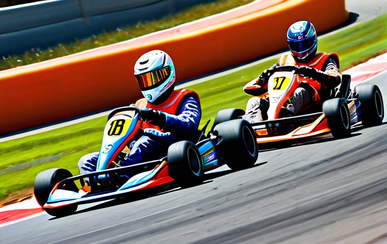 Strategic Teamwork - Cornering Maneuver**

"Two fully clothed KartRider racers, side-by-side, navigating a tight corner on a vibrant race track, one kart slightly ahead, demonstrating coordinated line management, appropriate attire, safe for work, perfect anatomy, correct proportions, dynamic action shot, professional illustration, bright colors, family-friendly."

**