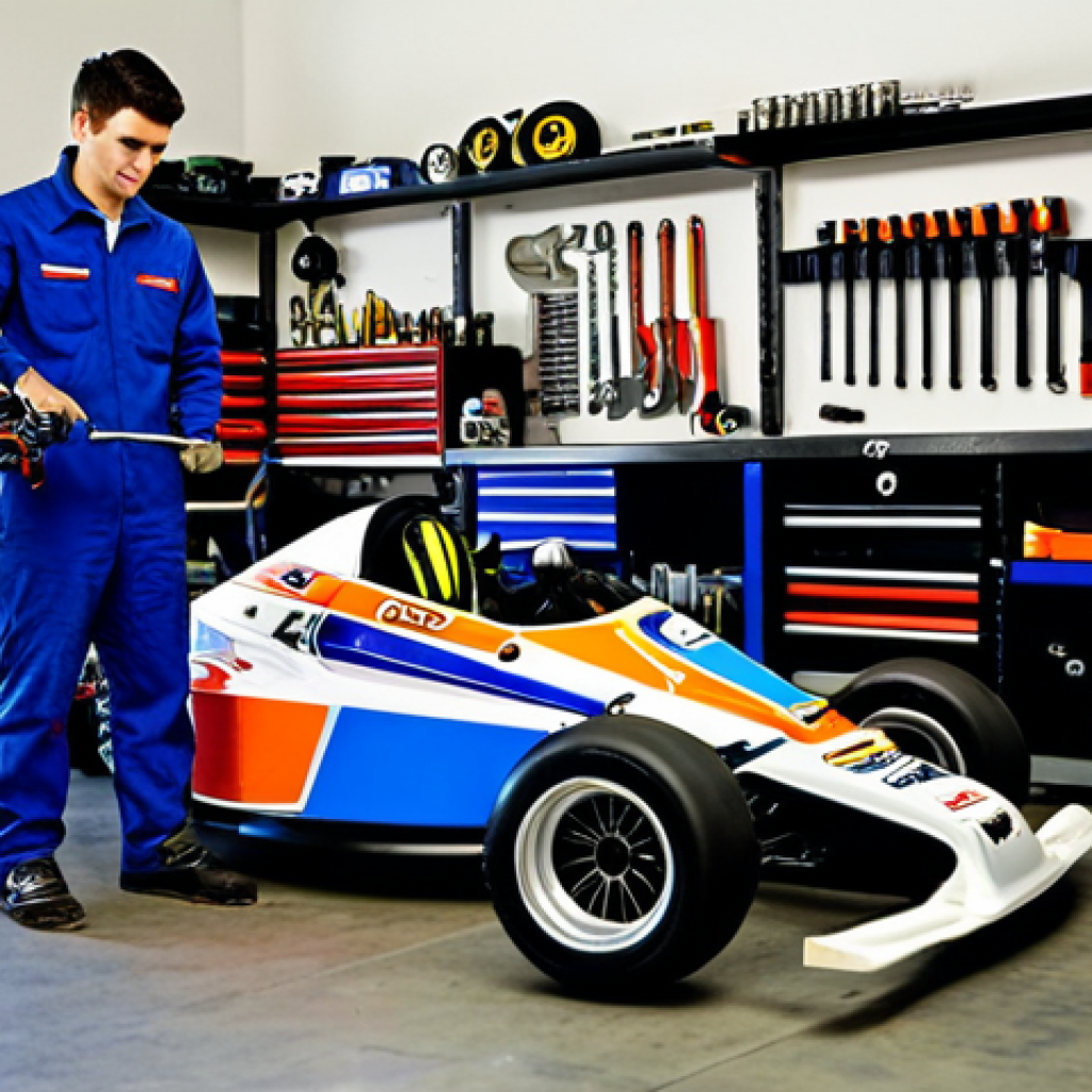 카트라이더 커뮤니티 이벤트 - Kart Setup Sharing**
"A brightly lit garage scene with a focus on a colorful, customized kart. Tool...