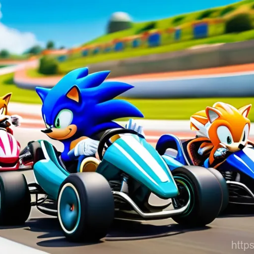 카트라이더 팬아트 이벤트의 모든 것 - **Sonic and KartRider Crossover Race:** A vibrant, high-energy illustration depicting Sonic the Hedg...