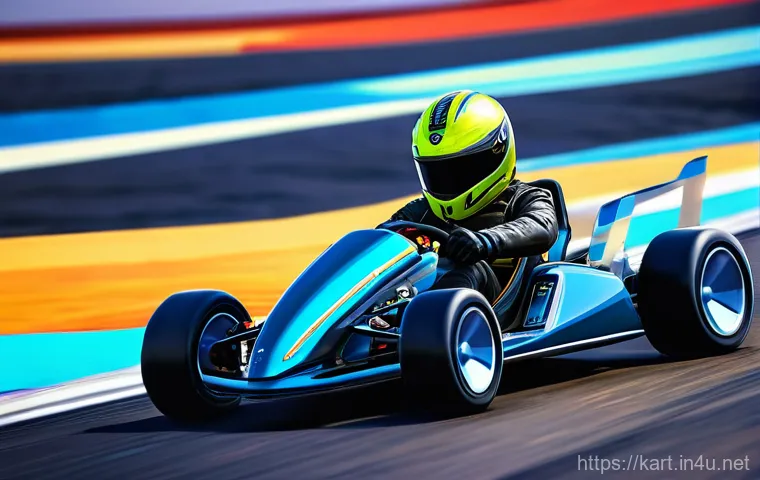 카트라이더 팀플레이 전략 모음 - A heroic KartRider character, clad in a sleek racing suit and helmet, is intentionally positioned be...