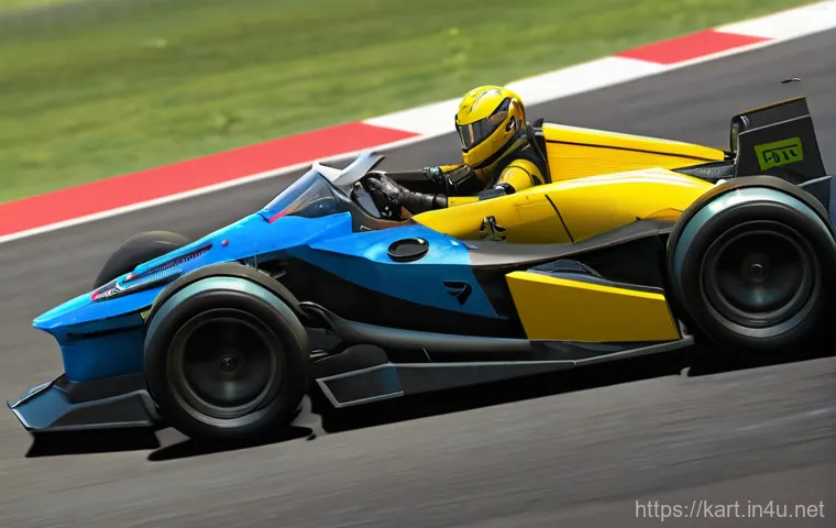 카트라이더 팀플레이 전략 모음 - A dynamic close-up of a KartRider ace racer, clad in a highly detailed, aerodynamic racing suit and ...