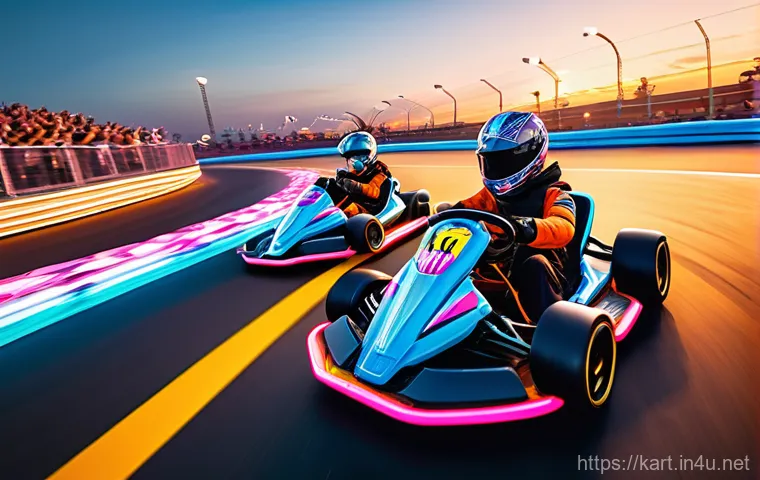 카트라이더 프로 리그 예고 - A legendary KartRider: Drift professional gamer, resembling a seasoned veteran, intensely focused on...