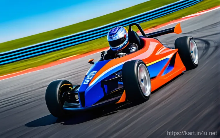 카트라이더 트랙별 공략법과 기본 기술 - A high-octane, dynamic shot of a sleek, futuristic racing kart executing a perfect "cutting drift" t...