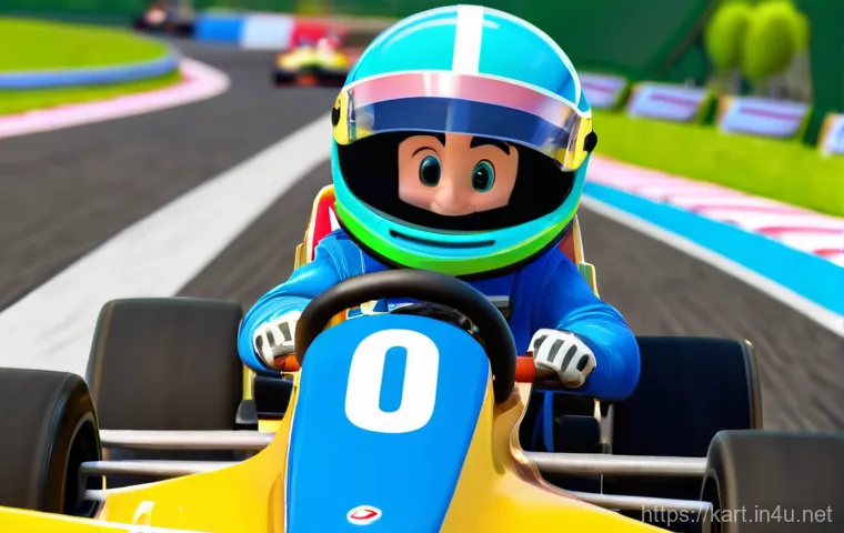 카트라이더 초보 유저와 이벤트 활용 공략 - **Image Prompt: A Beginner's First Victory**
A bright and cheerful cartoon-style racer, with a w...