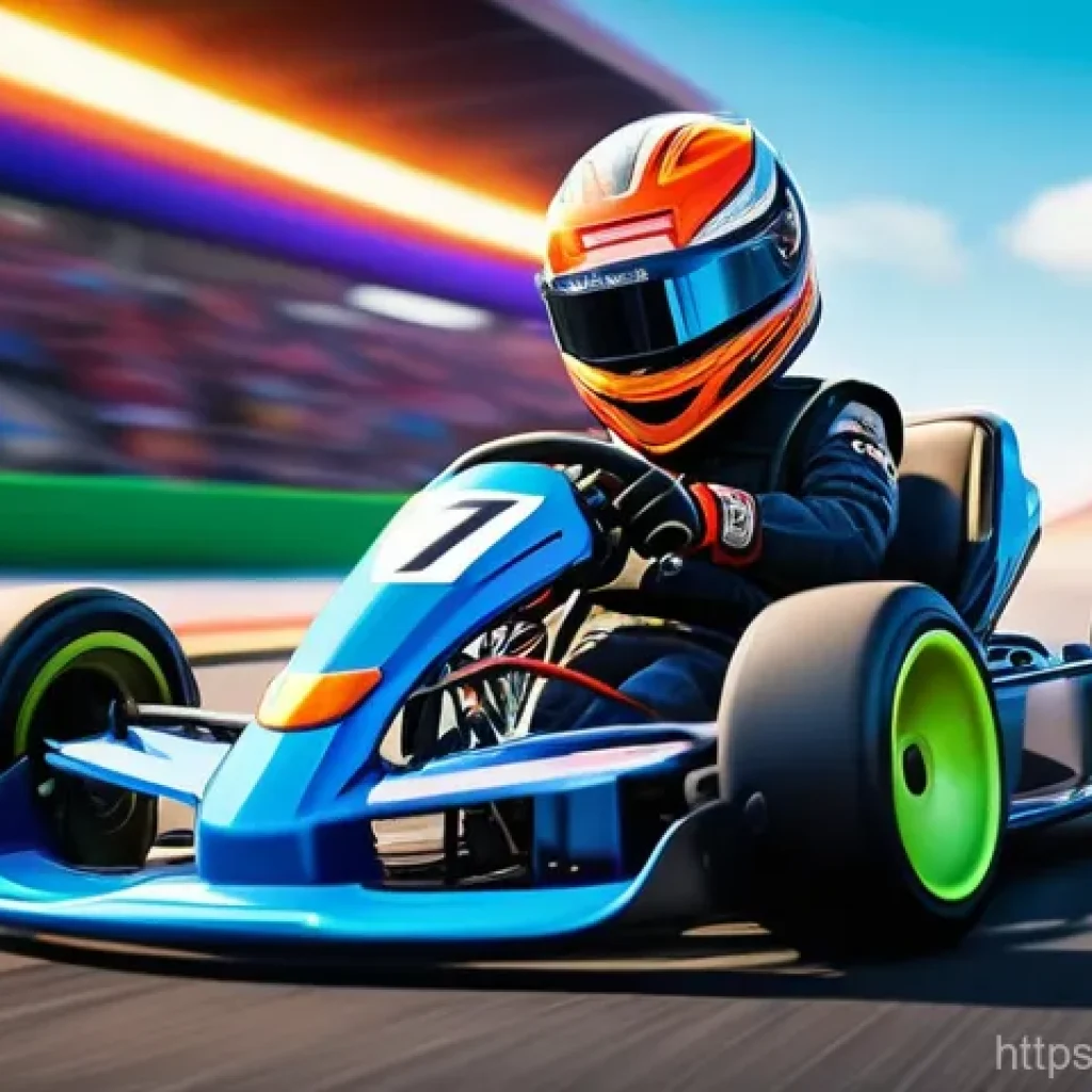 카트라이더 초보 유저의 게임 공략 사례 - A vibrant and energetic kart racing scene, reminiscent of KartRider, with a focus on a dynamic drift...
