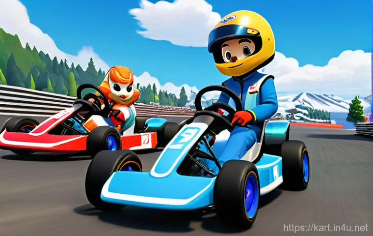 카트라이더 초보 유저의 게임 공략 사례 - An exciting and strategic item race scene inspired by KartRider's multiplayer mode. Three diverse, c...