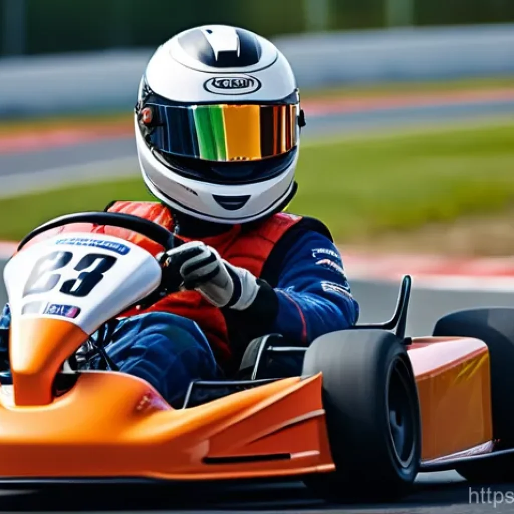 카트라이더 최고 랭커 비법 - A dynamic, close-up shot of a male kart racer, "Park," wearing a sleek racing suit and helmet, exper...