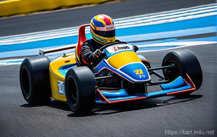카트라이더 최고 랭커 비법 - An intense mid-shot of a focused male kart racer, "Park," inside his open-cockpit kart at