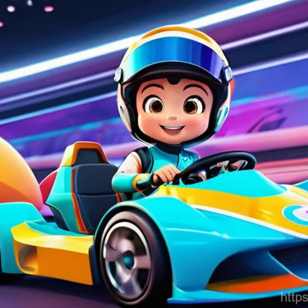 카트라이더 신규 유저의 아이템 활용법 - A vibrant, cheerful anime-style character, appearing as a new racer with a friendly smile, stands in...