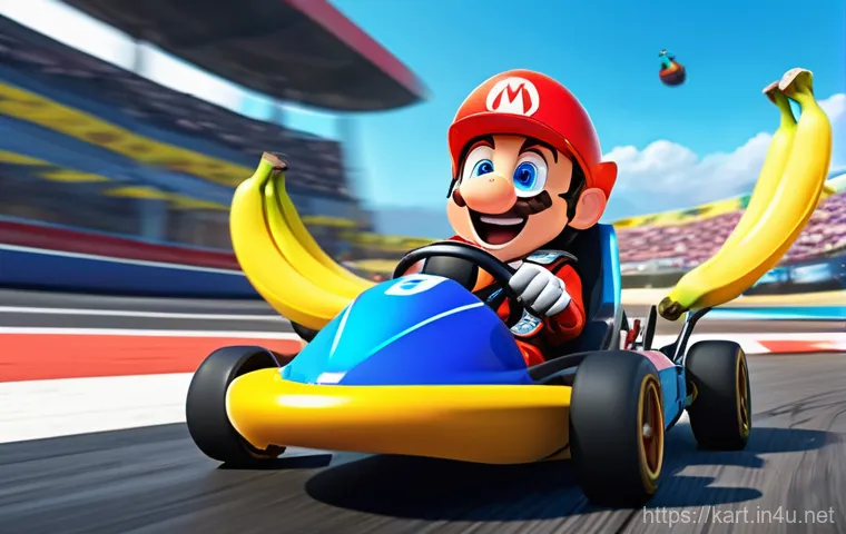 카트라이더 신규 유저의 아이템 활용법 - A vibrant, cheerful anime-style character, appearing as a new racer with a friendly smile, stands in...