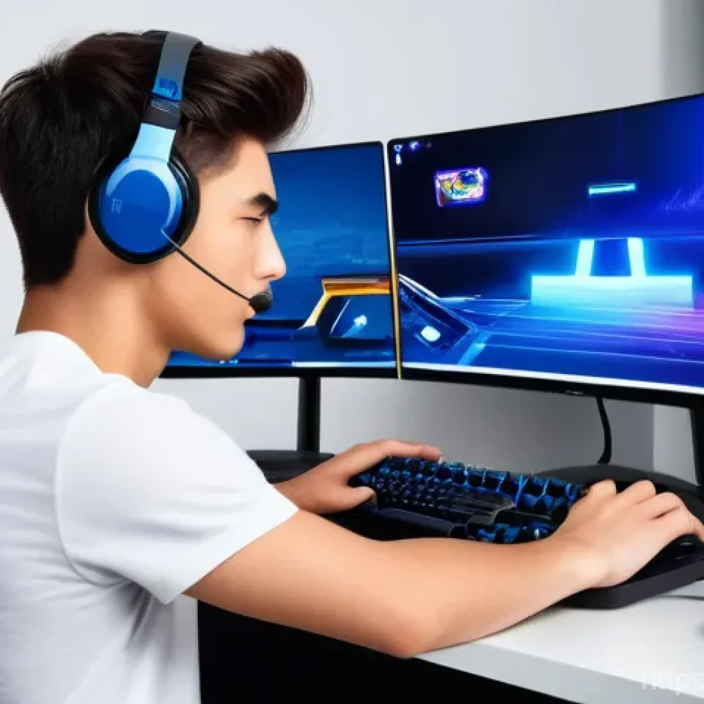 카트라이더 사용자 정의 설정 - A focused young adult gamer, wearing a comfortable t-shirt, is meticulously adjusting game settings ...