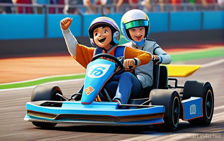 카트라이더 초보 유저를 위한 게임 스타트 가이드 - **Prompt:** A sleek, customized kart, driven by a cool, slightly mischievous-looking male character ...