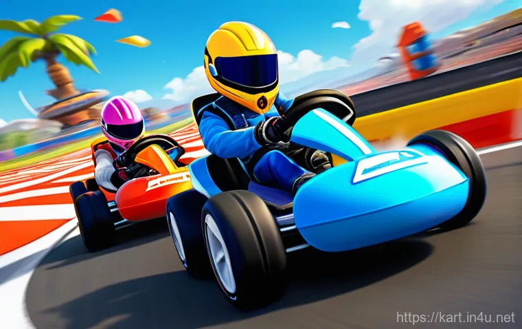 카트라이더 신규 유저의 게임 공략 노하우 - **Prompt 1: New Racer Mastering the Drift**
    A vibrant, cartoon-style digital painting showing a ...